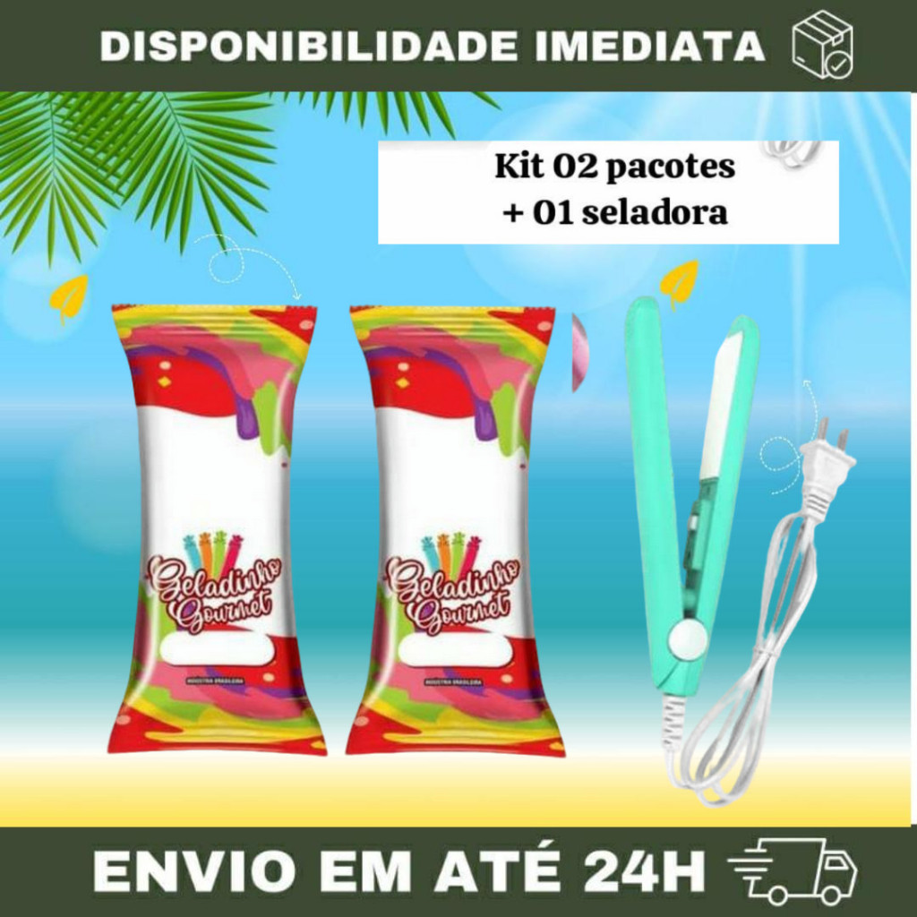 KIT 02 PACOTES + SELADORA - Embalagem Higiênica bopp para geladinho gourmet vermelho/Azul 7x19(Kit02 pcts + 01 Seladora) em Oferta na Shopee