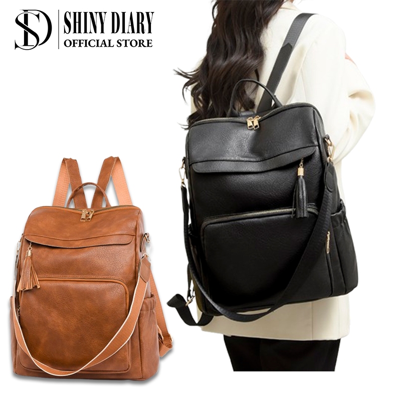 Mochila Feminina Couro Bolsa Alça Transversal e Costas Impermeável Anti Furto Passeio Pratica em Oferta na Shopee