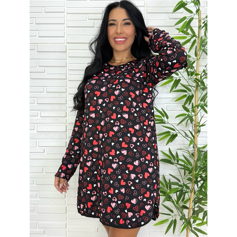 Pijama camisola confortável manga longa Talita noite vestido suede macia soltinha qualidade barato em Oferta na Shopee