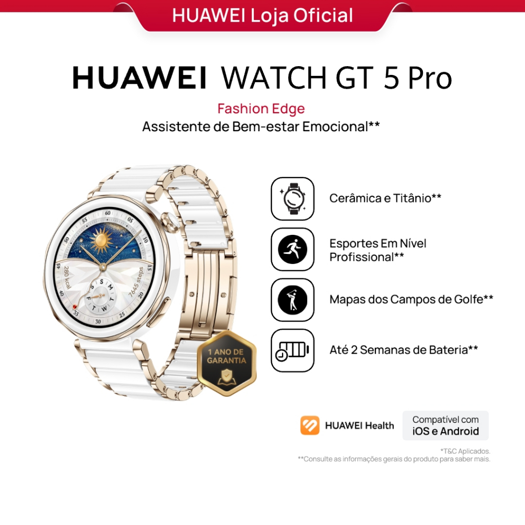 HUAWEI WATCH GT 5 Pro 42mm | Relogio Smartchwatch | Monitoramento Esportivo Profissional | GPS