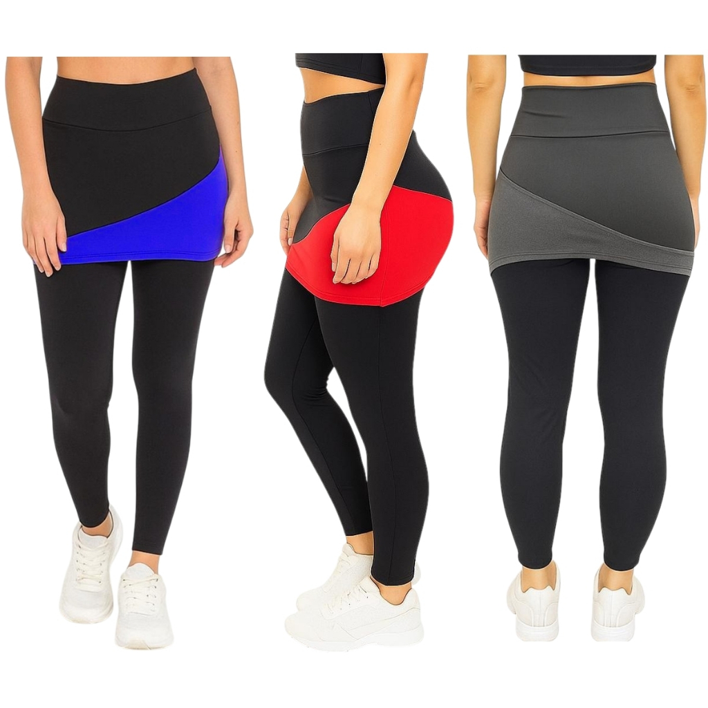 Kit 3 Calça Legging Com Saia Tapa Bumbum Fixa Academia Moda Evangélica