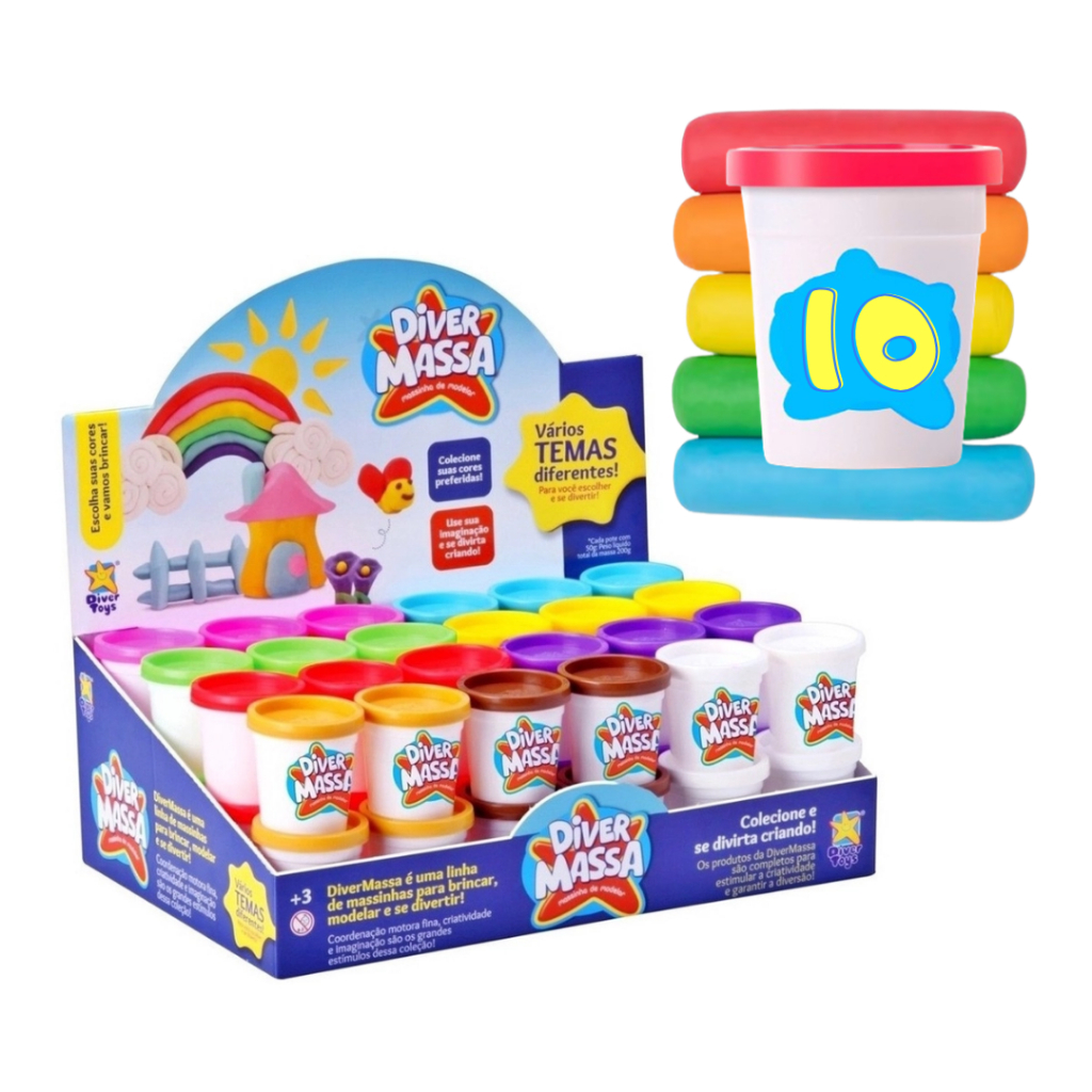 kit 10 Potes de Massinha de Modelar Colorida Divertoys em Oferta na Shopee
