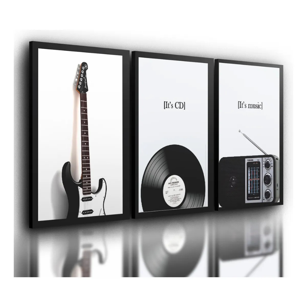 Quadro Decorativo Rock Guitarra Radio Disco 3pç 60x30 em Oferta na Shopee