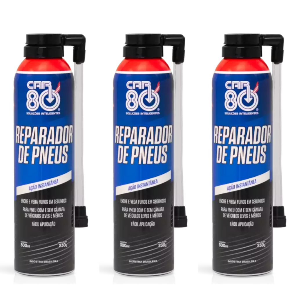 KIT 3 REPARADOR DE PNEU SPRAY CAR 80 - ECONÔMICO SELANTE EMERGÊNCIA CARRO MOTO em Oferta na Shopee