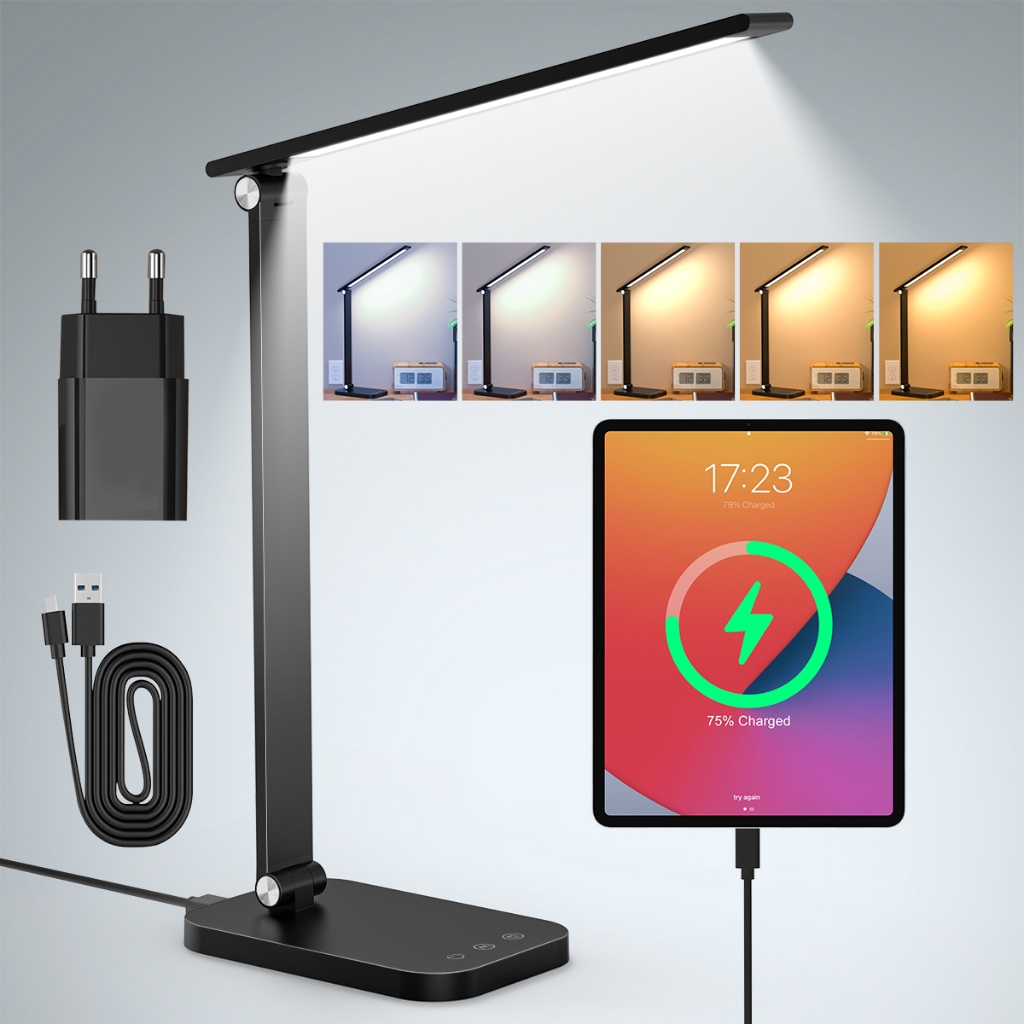 Luminária Abajur de Mesa Com Sensor De Toque, Luminária Led Dobrável Com 3 Níveis De Brilho Ajustáveis 110-220V
