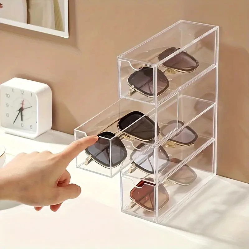 4 Camadas Caixa de Armazenamento de Mesa Estilo Gaveta de Acrílico à Prova de Poeira
