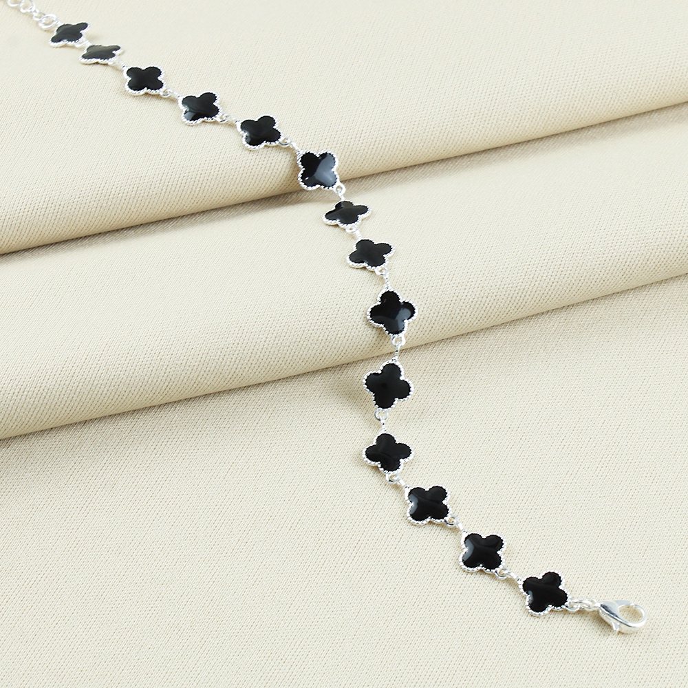 KIT COLAR E PULSEIRA RESINADO TREVO VIRGINIA FOLHEADO A PRATA 925 — imagem 2 de 2