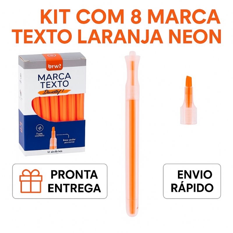 Kit 12 Marca Texto Laranja Neon BRW Dashlight - Fluorescente - Escola - Escritório - Papelaria