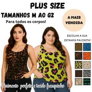 Regata Feminina Básica M ao G2 Alça Larga Estampada em Oferta na Shopee