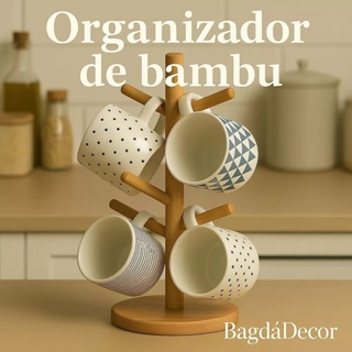 Porta Xícaras de Bambu com 6 Ganchos – Suporte para Canecas, Café, Cozinha Organizada em Oferta na Shopee