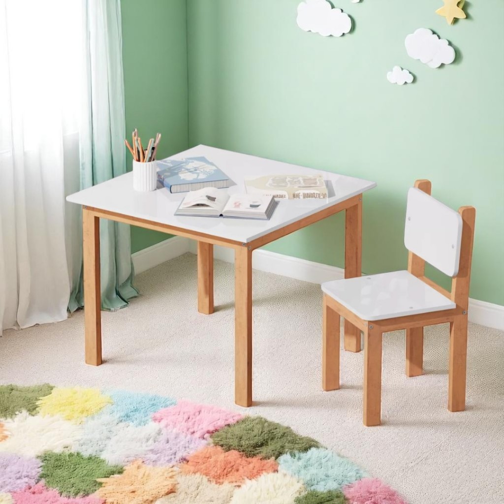 Mesinha Isa Com Cadeirinha Infantil De Madeira Maciça Para Crianças Estudo Desenho Brincadeira em Oferta na Shopee