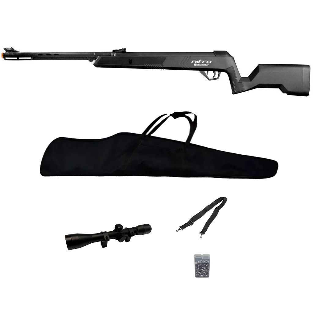 Carabina de Pressão Nitro Force Preta 5.5mm - CBC + Capa + Bandoleira + Luneta 4x32 + Chumbo em Oferta na Shopee