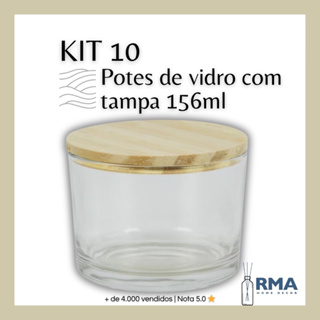 Kit 10 Potes Pote de Vidro Patê 156ml com Tampa Madeira: Vela aromatica, Temperos, Sobremesa e Castiçal Pate em Oferta na Shopee