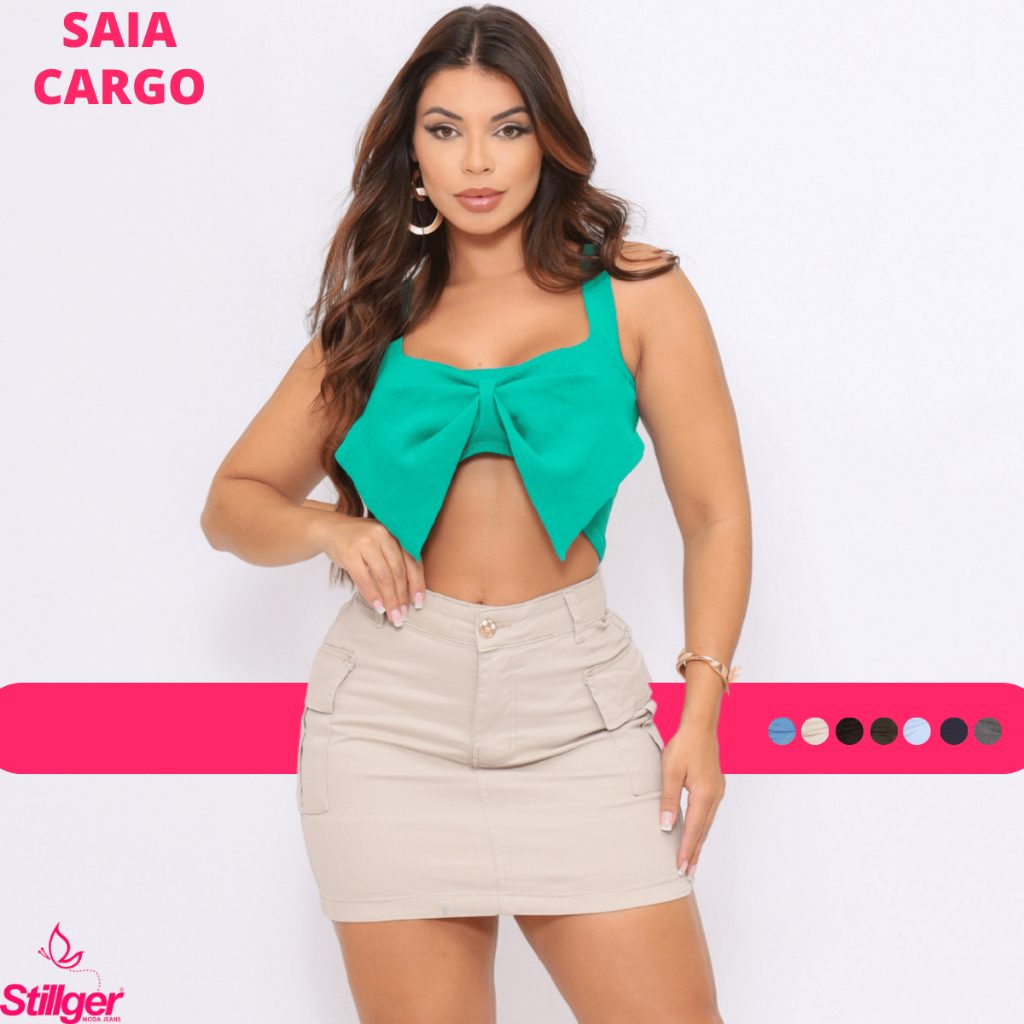 Saia Cargo Bege Jeans Feminino Cintura Alta Bolso Lateral Com Lycra  Moda Verão 2026 Stillger em Oferta na Shopee