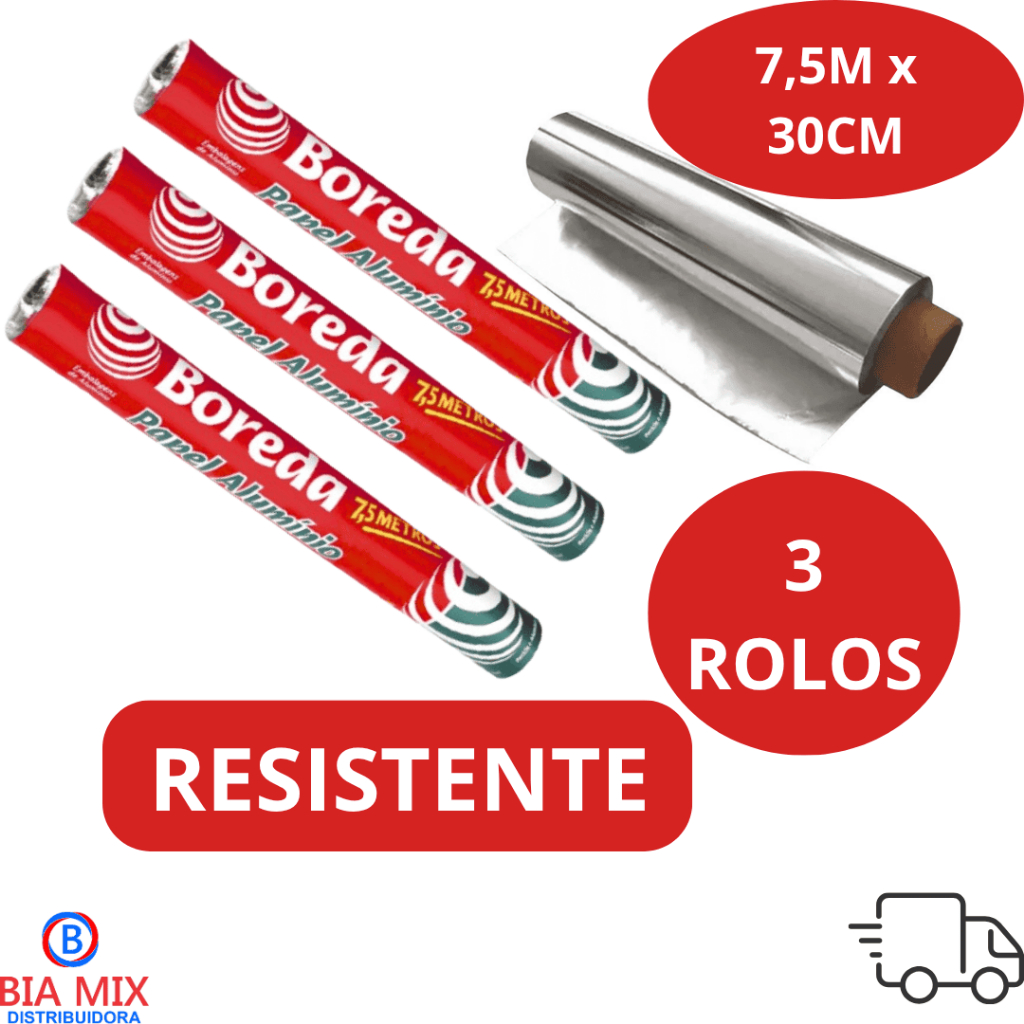 3 Rolo Papel Alumínio 30cm X 7,5m Cozinha Forno Microondas Geladeira Embrulho Mechas Adesivo Lanche