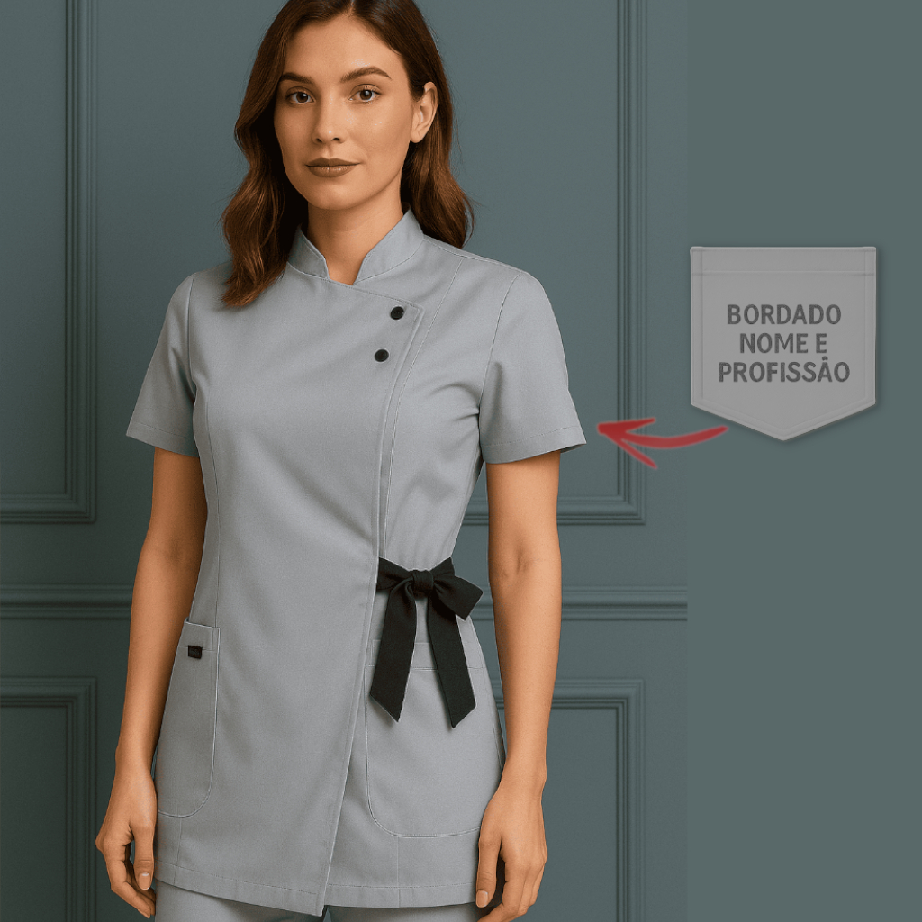 Jaleco com Laço lateral REF: 200 + BORDADO NOME E PROFISSÃO INCLUSO