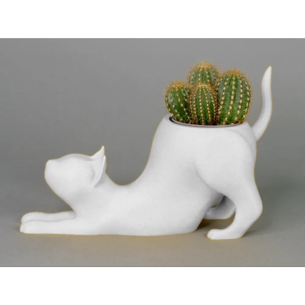 Cachepot Gato Alongando Decoração Divertida Plantas Vaso Flores Suculentas Plantas