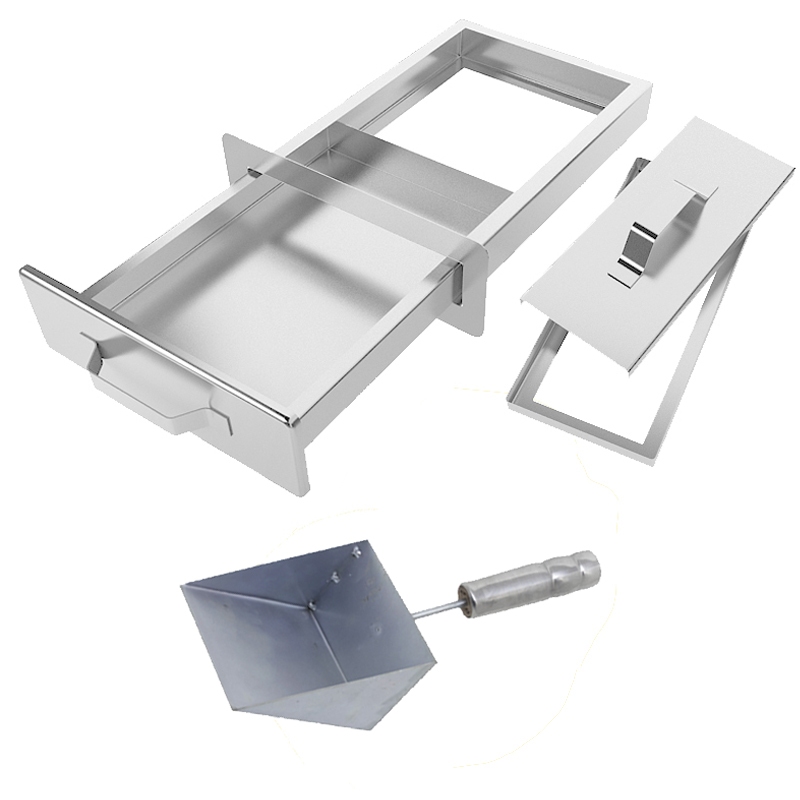 Gaveta Cinzeiro 100% Inox para Churrasqueiras + Tampa Refrataria em Inox + Pá Auxiliar de Limpeza