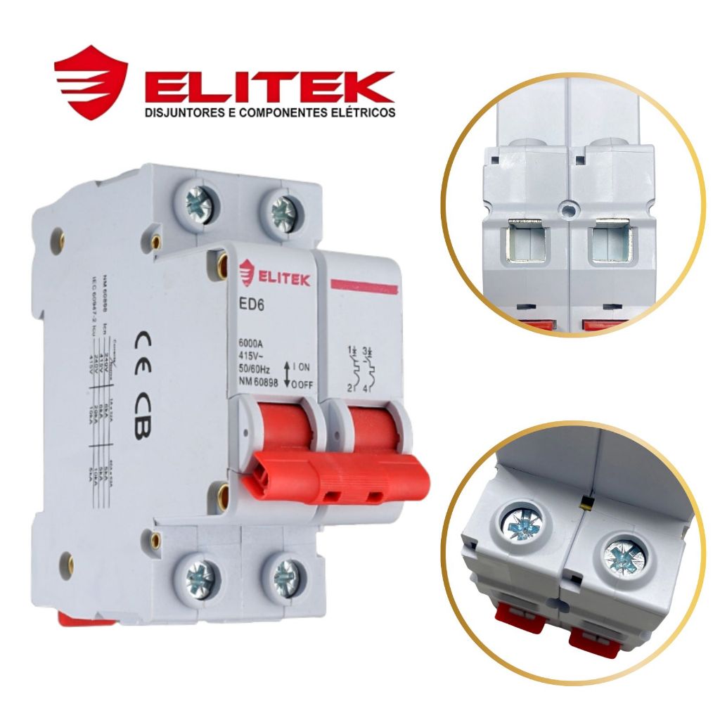 Disjuntor Bipolar Duplo 06a, 10a, 16a, 20a, 25a, 32a, 40a, 50a, 63a, 70a