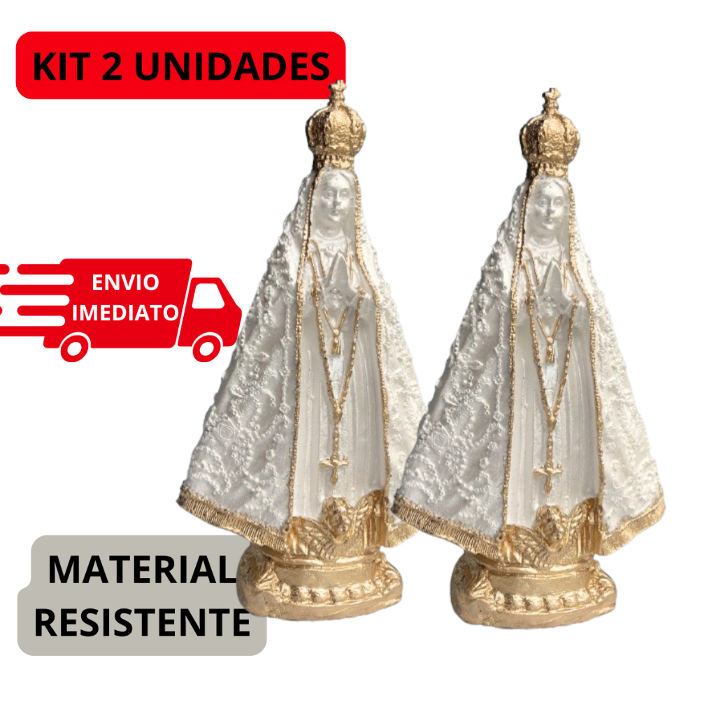 Kit 2 Imagens Nossa Senhora Aparecida Gesso Pintada Decoração