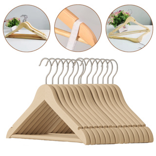 Cabide De Madeira 30 Pçs Atacado Marfim Com Barra Resistente ( Sem Verniz ) em Oferta na Shopee