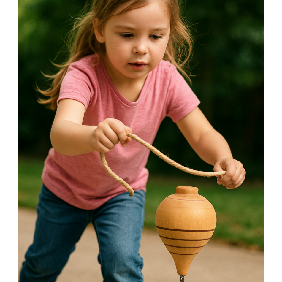 Pião De Madeira Com Fieira Brinquedo Antigo Prenda Peão Jogo Cela Cordinha fio Presente Festa Rua