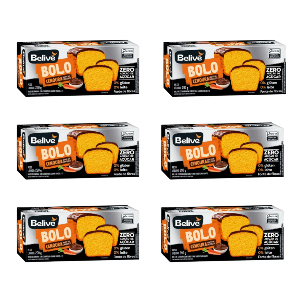 Bolo de Cenoura Coberto com Chocolate Zero Belive 290g – Sem Açúcar, Sem Glúten Kit 6 Unid