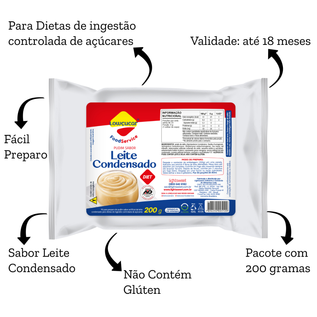 Pudim Lowcucar Sem Açúcar Sabor Leite Condensado, Doces Diet, Rende 56 porções, Aprovado Anad - 200g