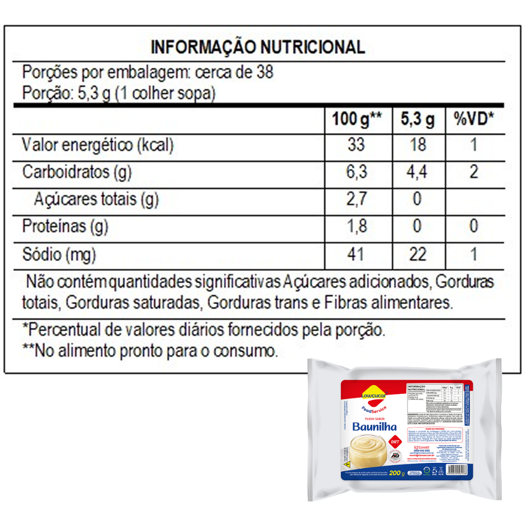 Pudim Lowcucar Food Service, Doces Diet Zero Açúcares Sabor Baunilha 200g — imagem 2 de 2