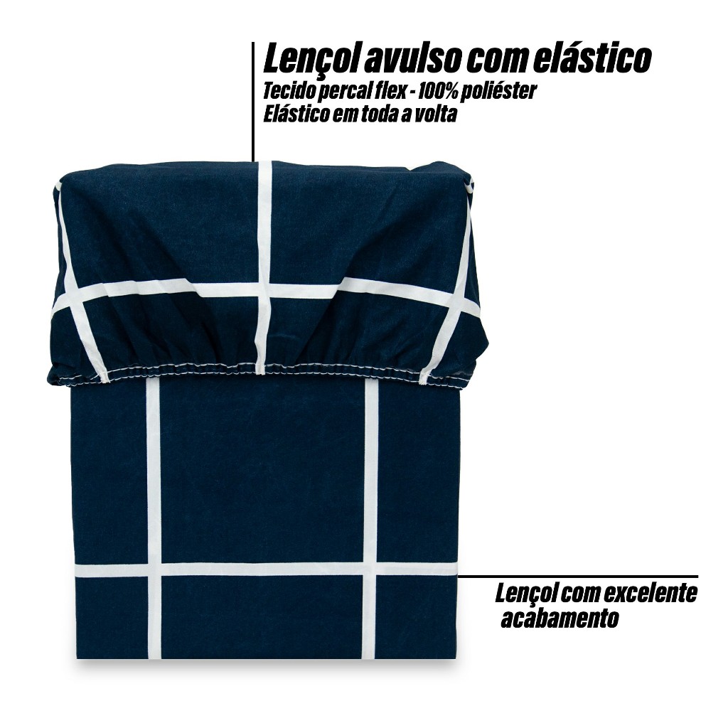 Lençol de Cama Com Elástico SOLTEIRO Micropercal Estampado 400 Fios, 1 Peça, Toque Macio Percal Flex