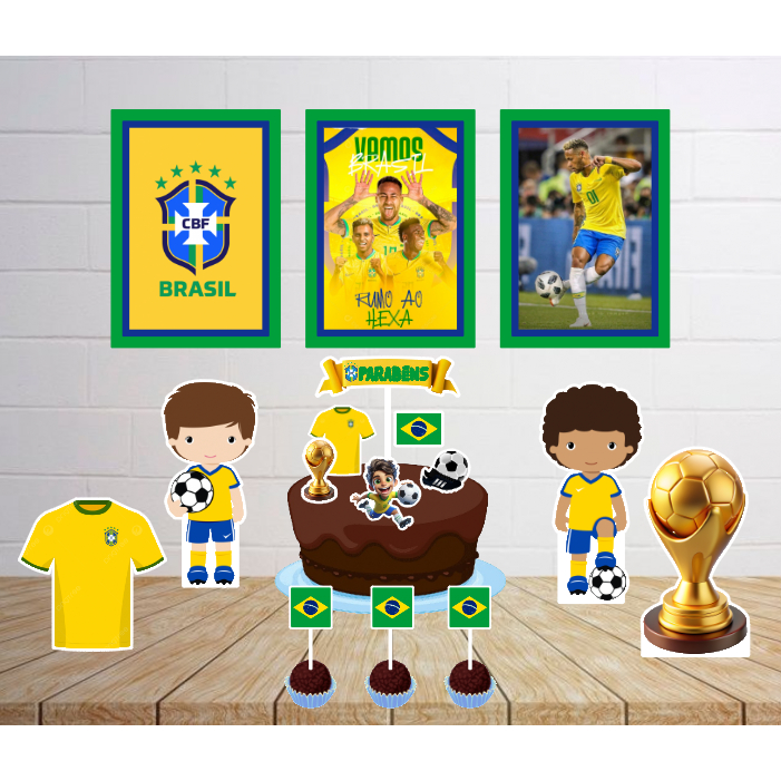 Kit Só um Bolinho - SELEÇÃO BRASILEIRA DE FUTEBOL-  Kit Festa em casa  - Aniversário, Mêsversário