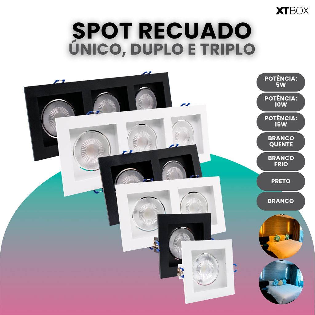 Spot Recuado Embutir Lâmpada Mr16 Led 5w 10w 15w Luz Frio ou Quente Bivolt