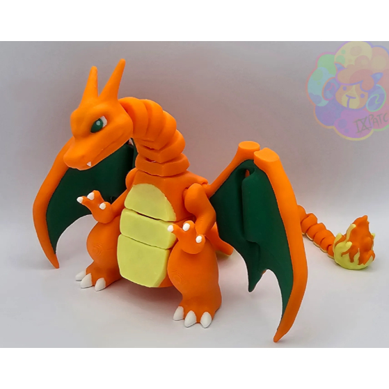 Pokémon Charizard Articulado Multicolor 15cm e 28cm – Versão Normal e Shiny | Impressão 3D em PLA | Dragão Colecionável