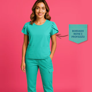 Pijama Com Bolso Na Lateral + BORDADO NOME E PROFISSÃO INCLUSO