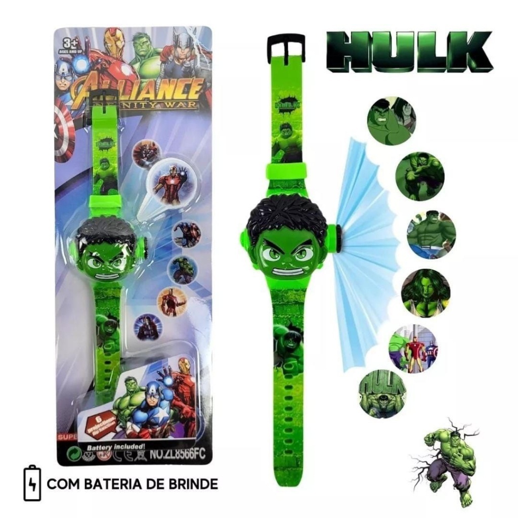 Relogio Infantil Projetor Hulk Imagens Projeta imagens na parede mostra a hora
