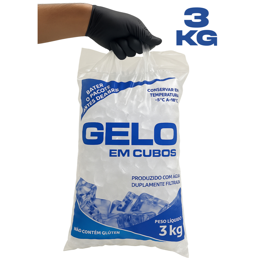 Saco Embalagem Para Gelo Em Cubos 100 Unidades 3 KGS Com Alça Reforçada
