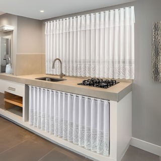 Kit Cortinas de Cozinha janela e Pia Renda Tulipa Branca em Oferta na Shopee