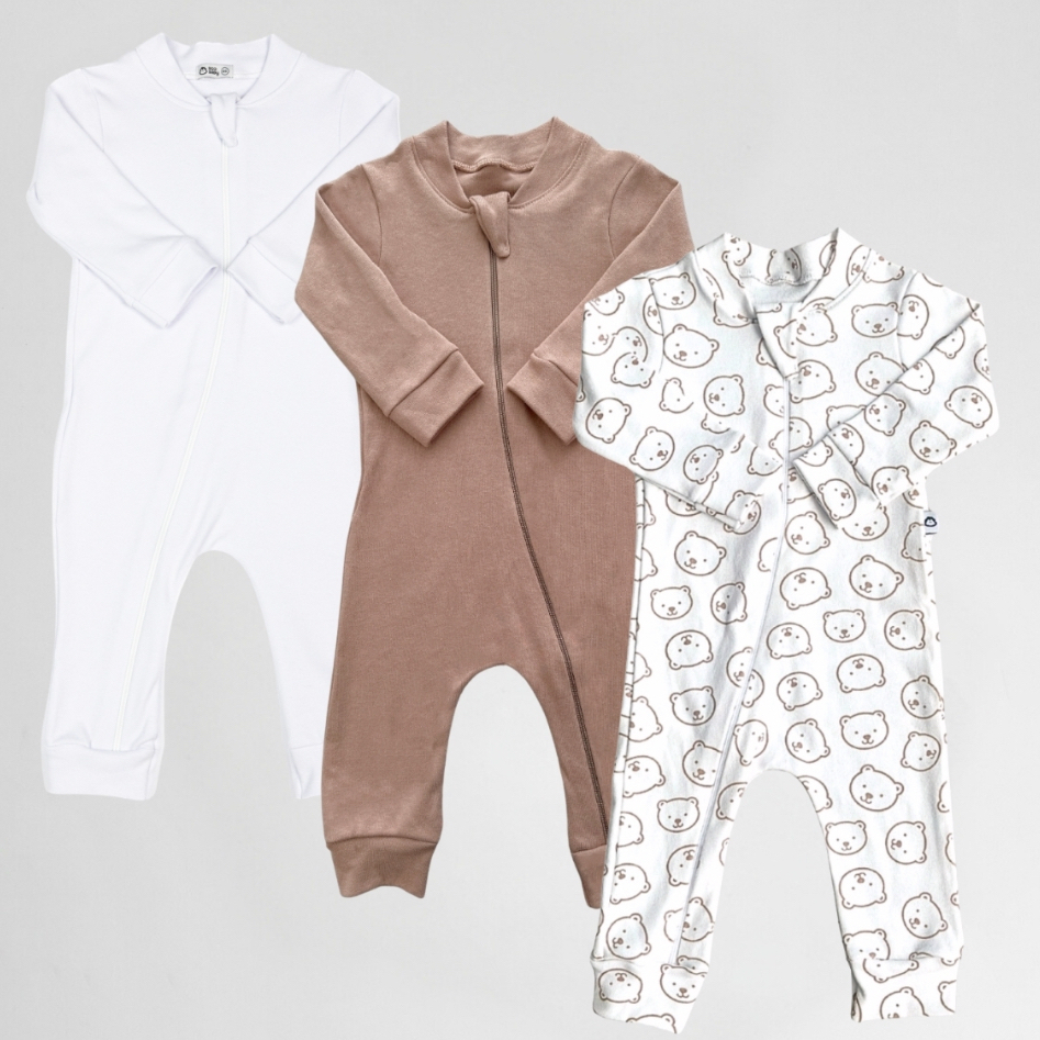 Kit 3 Macacão Lilobu Bebê Antialérgico 100% Algodão RN ao GG Manga Longa Zíper Liso e Estampado 24007-K3 em Oferta na Shopee