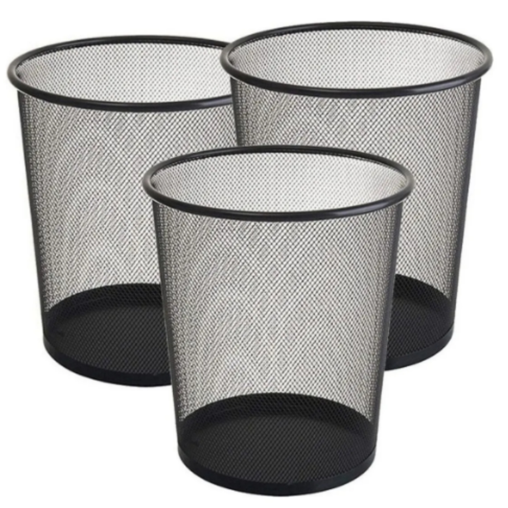 Kit 03 Lixeira Cesto De Lixo Escritório Telada Metal Aramado