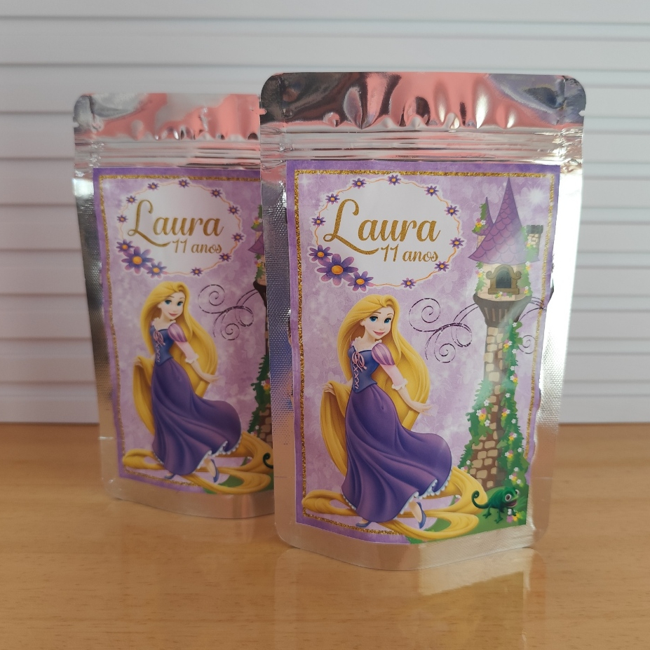 Saquinho metalizado Princesa Rapunzel personalizado 12X19cm/saquinho para lembrancinhas/ LEIA A DESCRIÇÃO