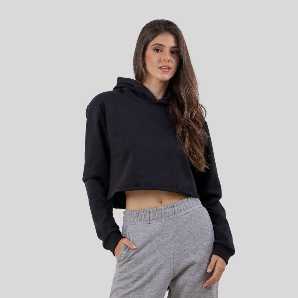 Casaco Feminino com Capuz Moletom Curto Inverno Quente Casaco Cropped