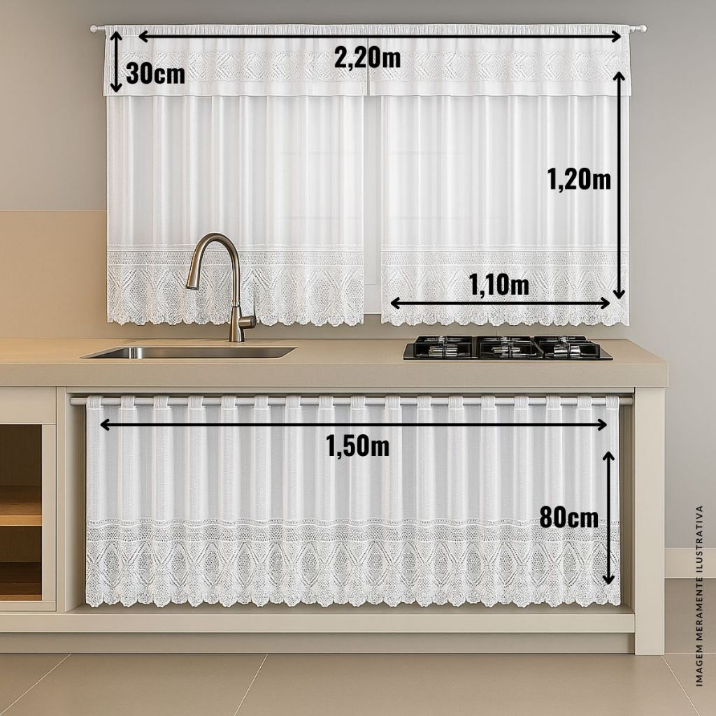 Kit Cortinas Janela e Pia + Trilho Caminho de Mesa Decoração Tulipa Branca — imagem 2 de 2