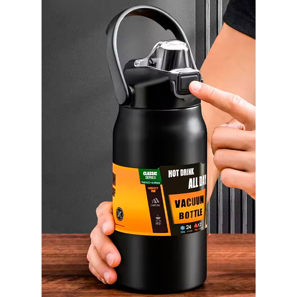 Garrafa Térmica 1,2L 1200ml Com Tampa e Alça Reforçada + Canudo Retrátil