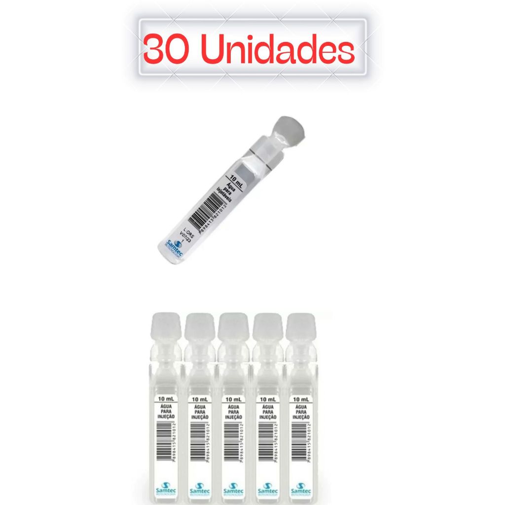 Água para Injeção 10ml Kit 30 Unidades em Oferta na Shopee