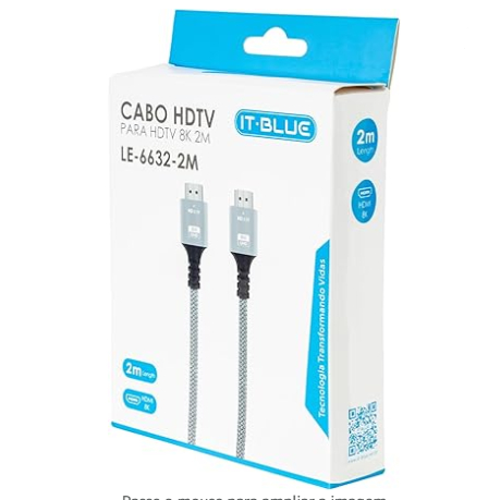 Cabo Hdmi 2.1 Resolução Ultra Hd 8k p/ Tvs, compativel com PS5, PS4, Xbox, Projetores 2 Mts Blindado