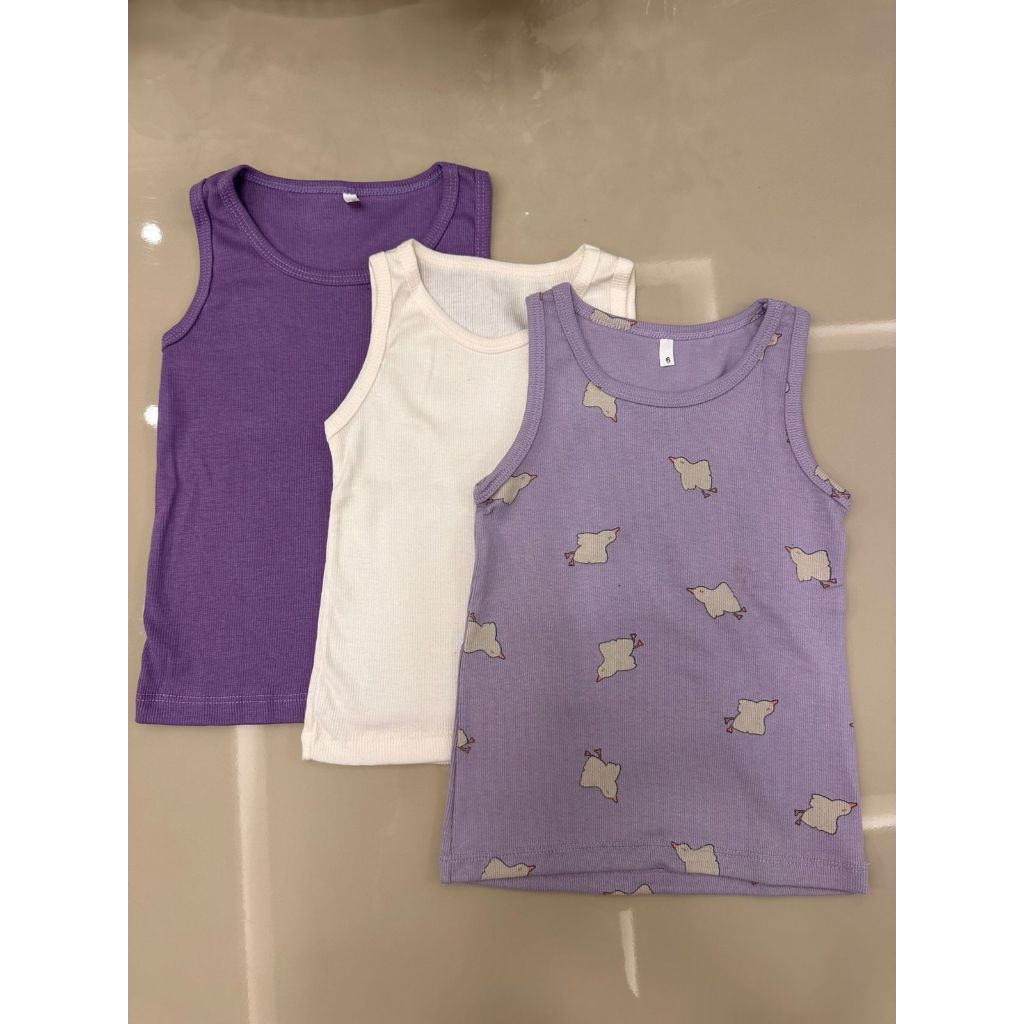 Kit 3 Blusa Regata de Algodão com Elastano Infantil Menina Verão Cores Sortidas