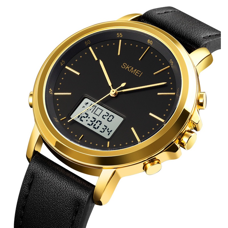 Relógio Masculino Skmei AnaDigi 1652 Preto e Dourado Original Resistente a Agua 1 Ano de Garantia