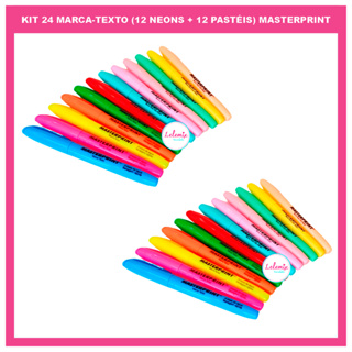 Kit Marca Texto 24 cores Masterprint (12 Neon + 12 pastel) Material escolar Universitário Completo em Oferta na Shopee