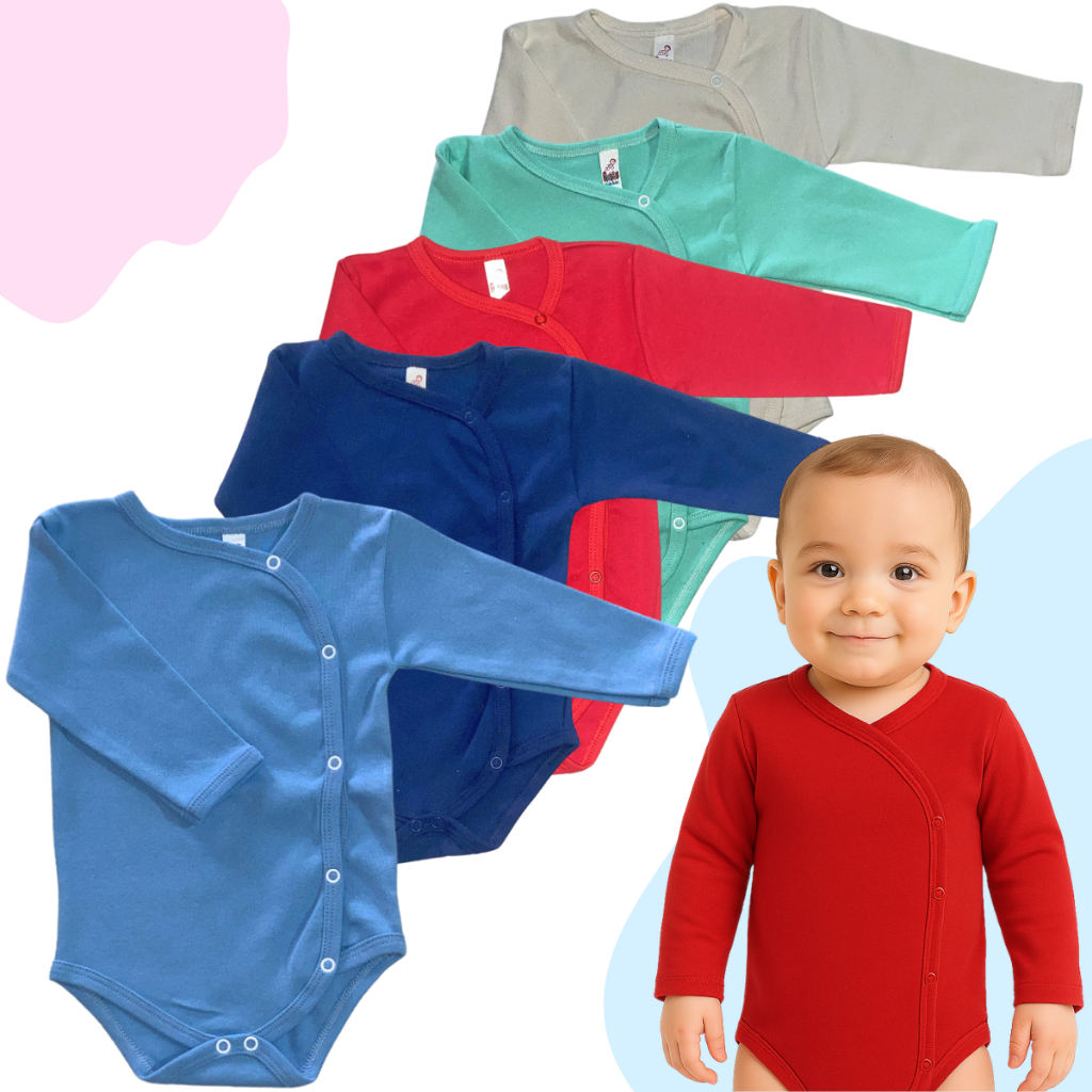 KIT 6 Pçs Body Kimono Manga Longa Bebê Infantil Menino Menina inverno