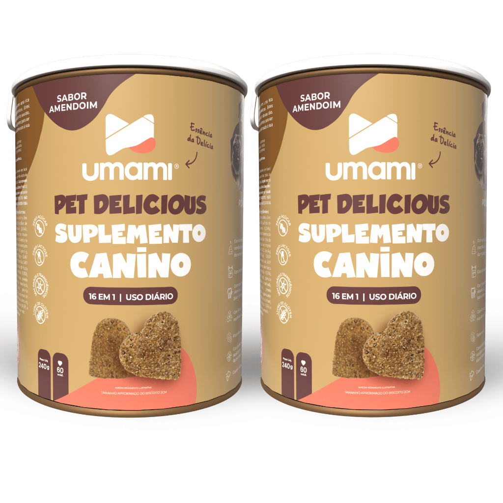 Umami | Kit 2x Suplemento Canino 16 em 1 Mastigável | Articulações, Imunidade, Ômega 3 |  Sabor Amendoim 240g 60 un